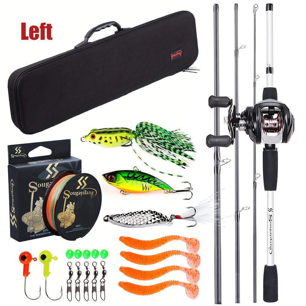Sougayilang Baitcasting Fishing Combination 1.98m/6.5ft Portable Fishing Rod 12+1 Bb Casting Fishing Kit for Travel Saltwater Freshwater Fishing Kit