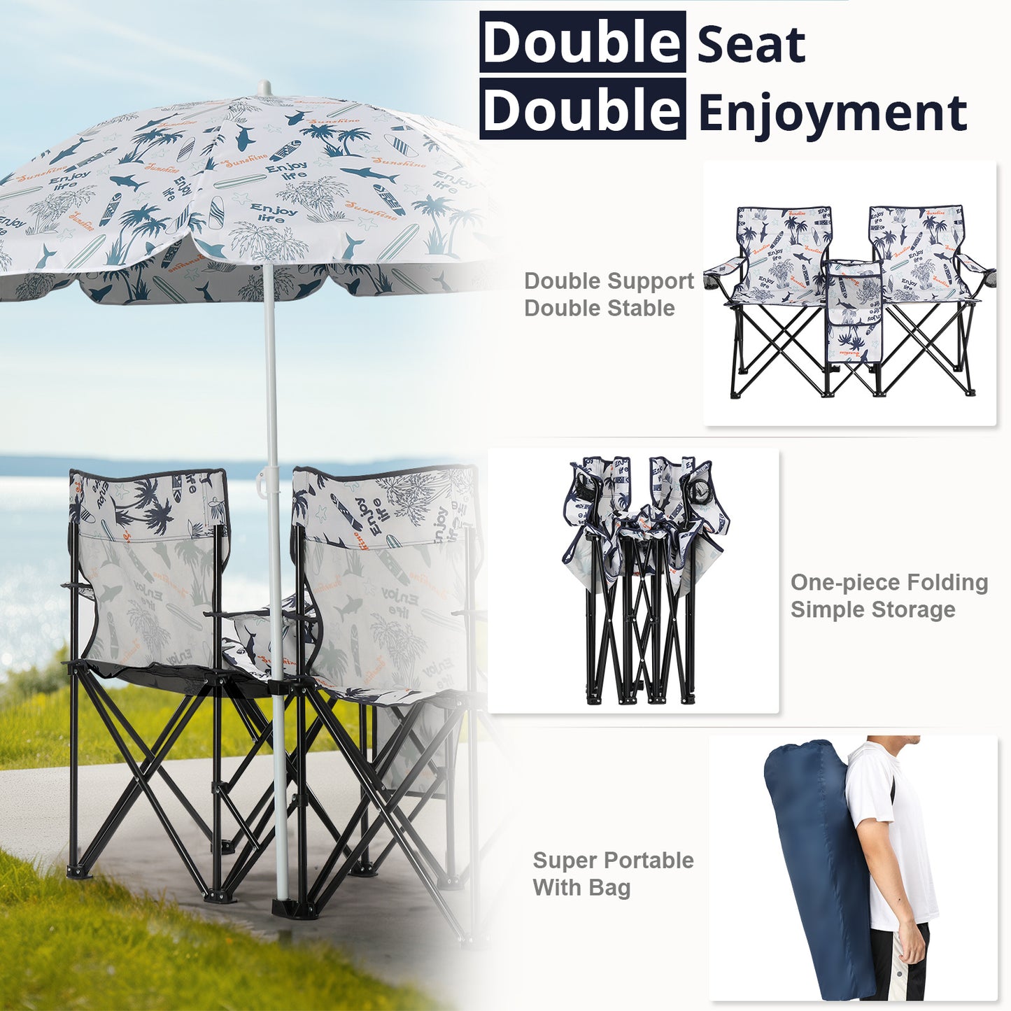 Coconut Tree Pattern Fishing Chair With Parasol