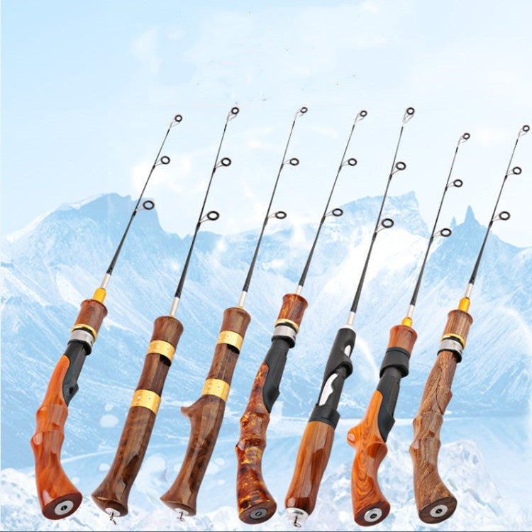 Wooden-Cast Gun Handle Ice Fishing Rod
