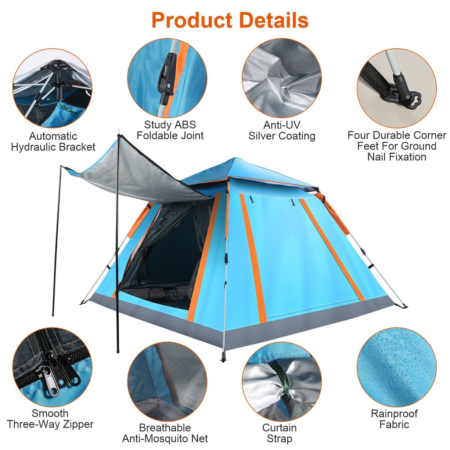 1Pc 4-5 Person Camping Tent With 2 Mosquito Nets, Carry Bag, & Rainfly