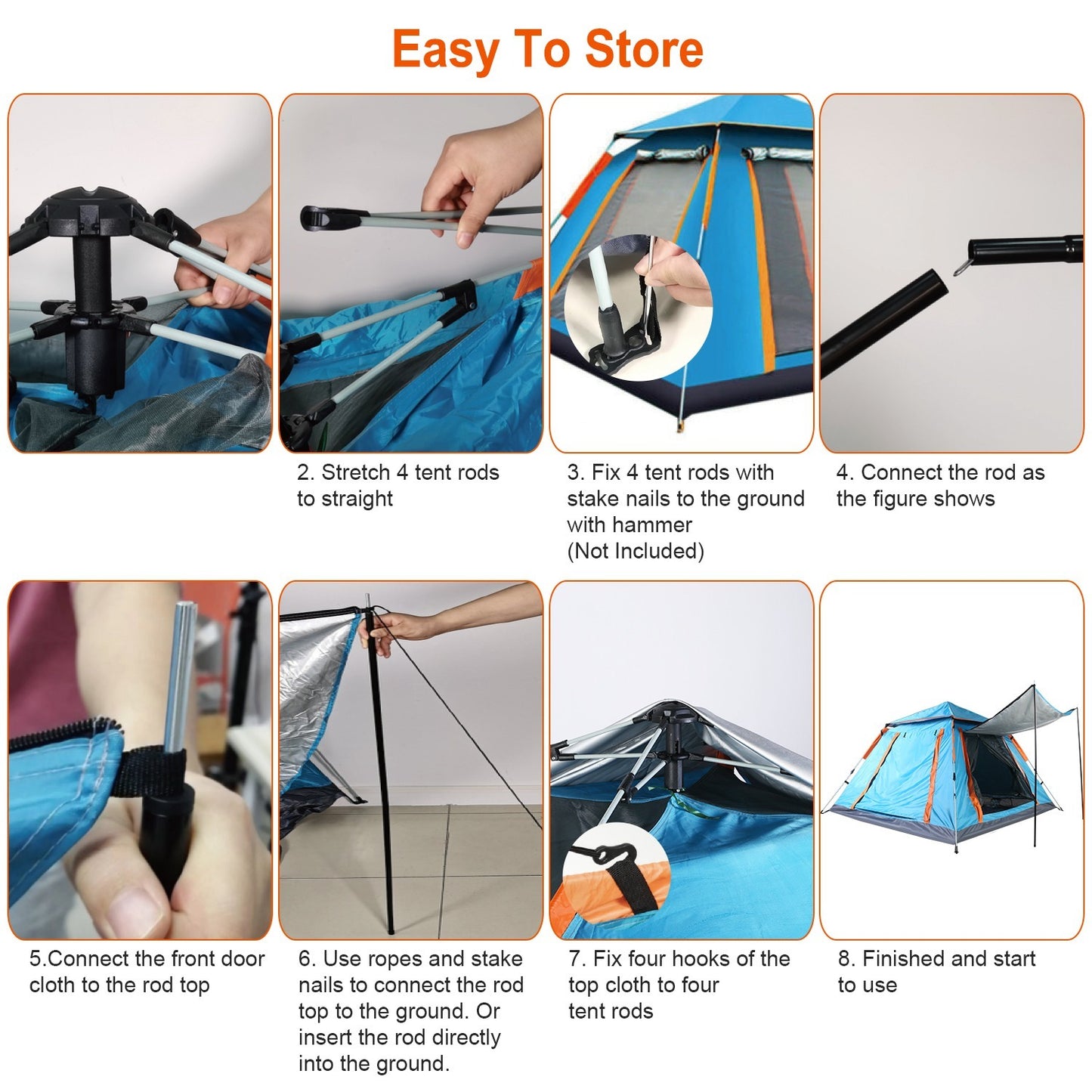 1Pc 4-5 Person Camping Tent With 2 Mosquito Nets, Carry Bag, & Rainfly
