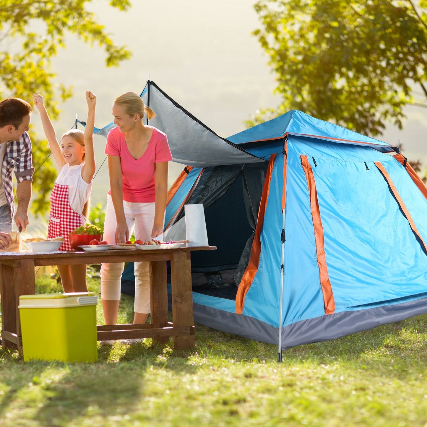 1Pc 4-5 Person Camping Tent With 2 Mosquito Nets, Carry Bag, & Rainfly