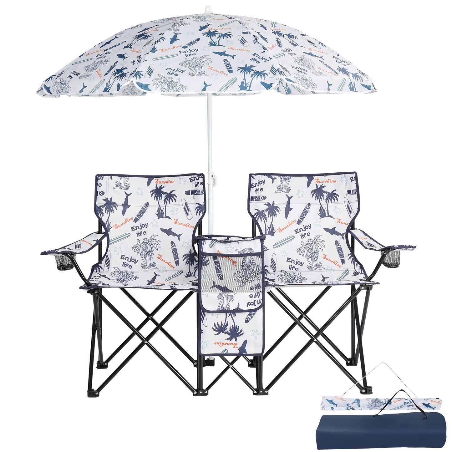 Coconut Tree Pattern Fishing Chair With Parasol