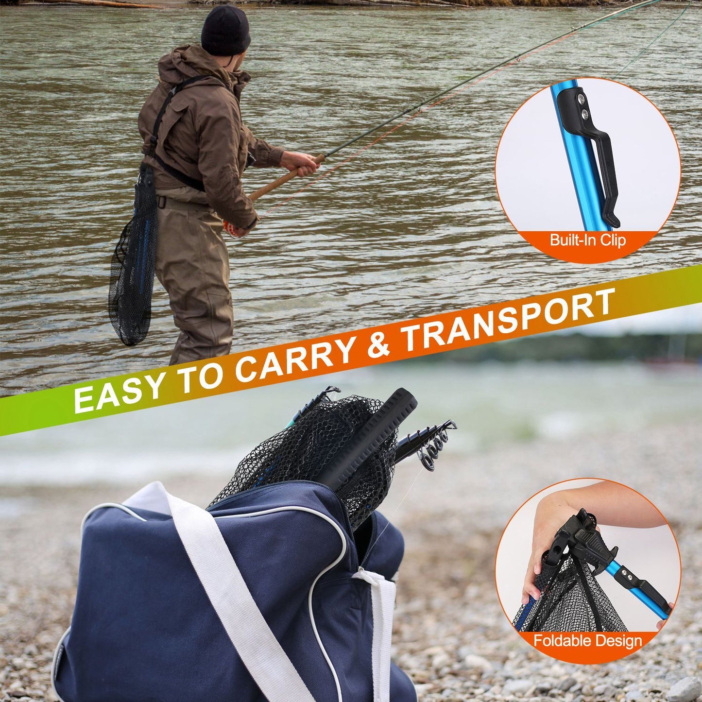 1Pc Foldable Fishing Net With Aluminum Alloy Rod