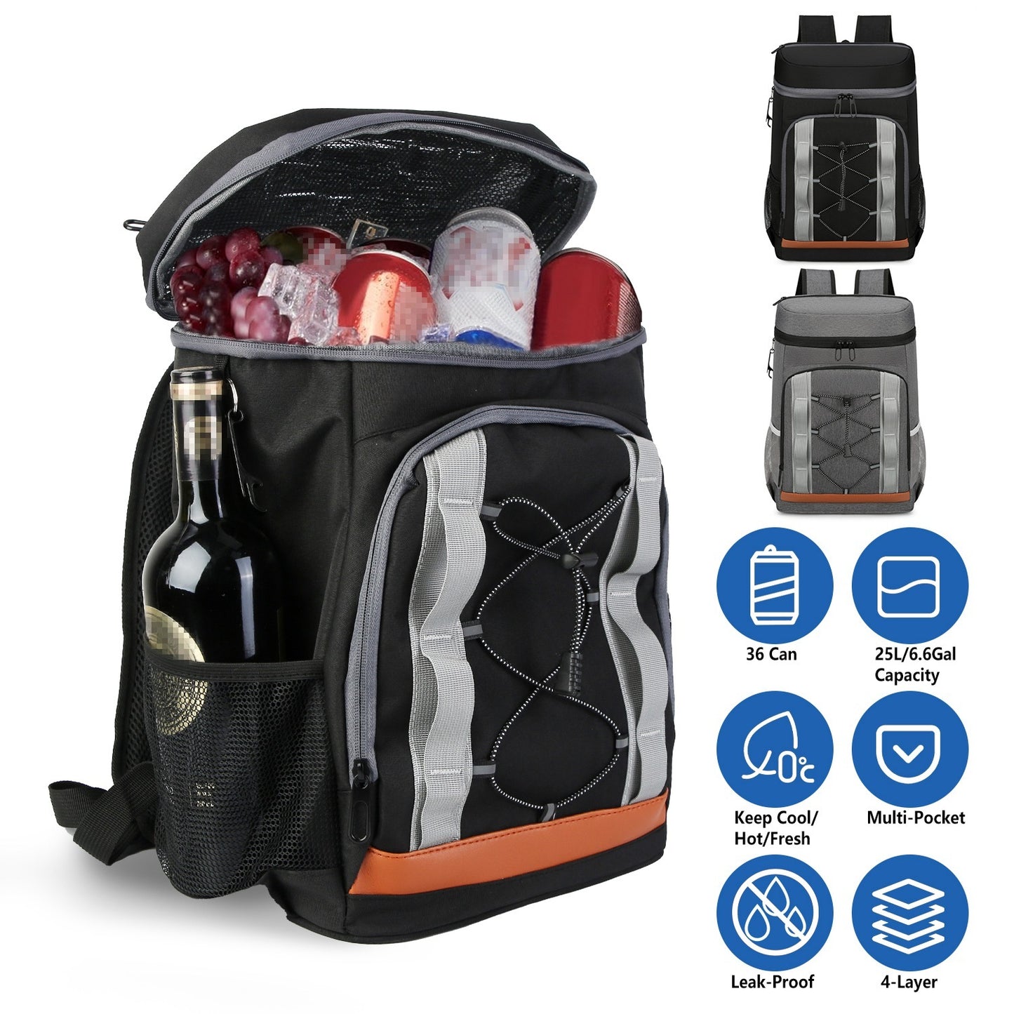 1Pc Cooler Backpack-36 Can Leakproof & Insulated