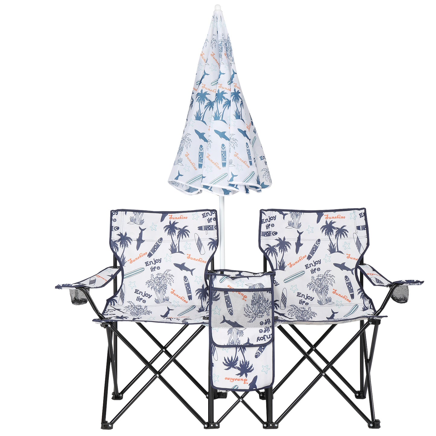 Coconut Tree Pattern Fishing Chair With Parasol