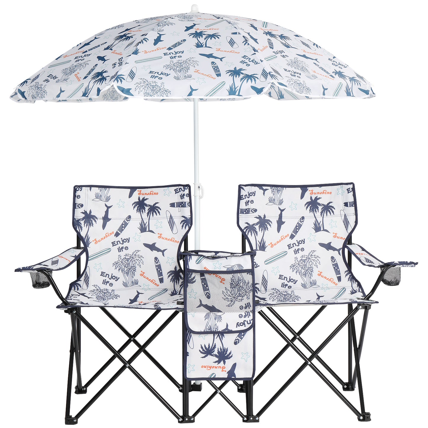 Coconut Tree Pattern Fishing Chair With Parasol