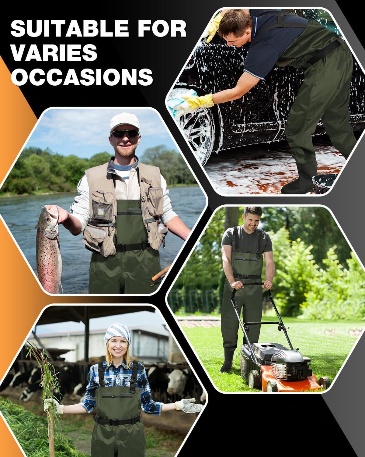 Waterproof 2-Ply Nylon PVC Chest Wader With Boots