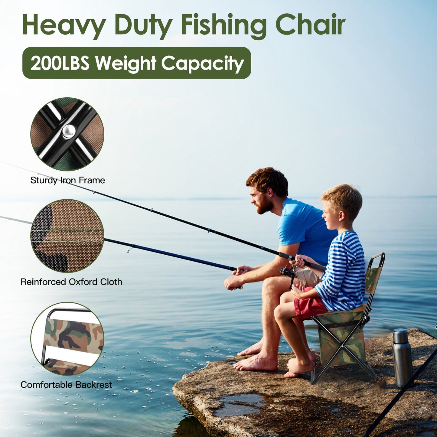 Foldable Fishing Chair With Backrest & Built-In Cooler Bag