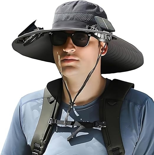 Unisex Wide Brim Solar Fan Outdoor Fishing Hat-Solar & USB Charging
