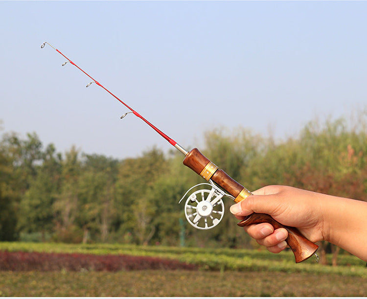 Wooden-Cast Gun Handle Ice Fishing Rod