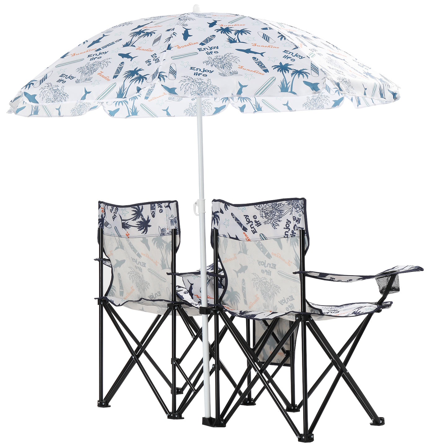 Coconut Tree Pattern Fishing Chair With Parasol
