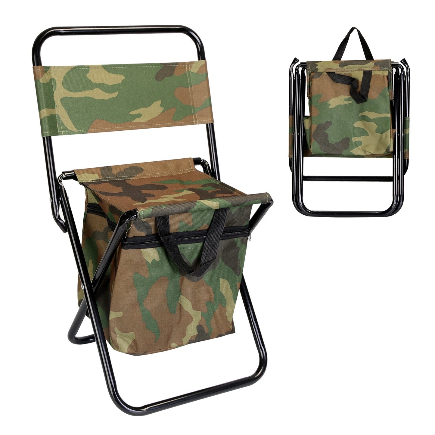 Foldable Fishing Chair With Backrest & Built-In Cooler Bag