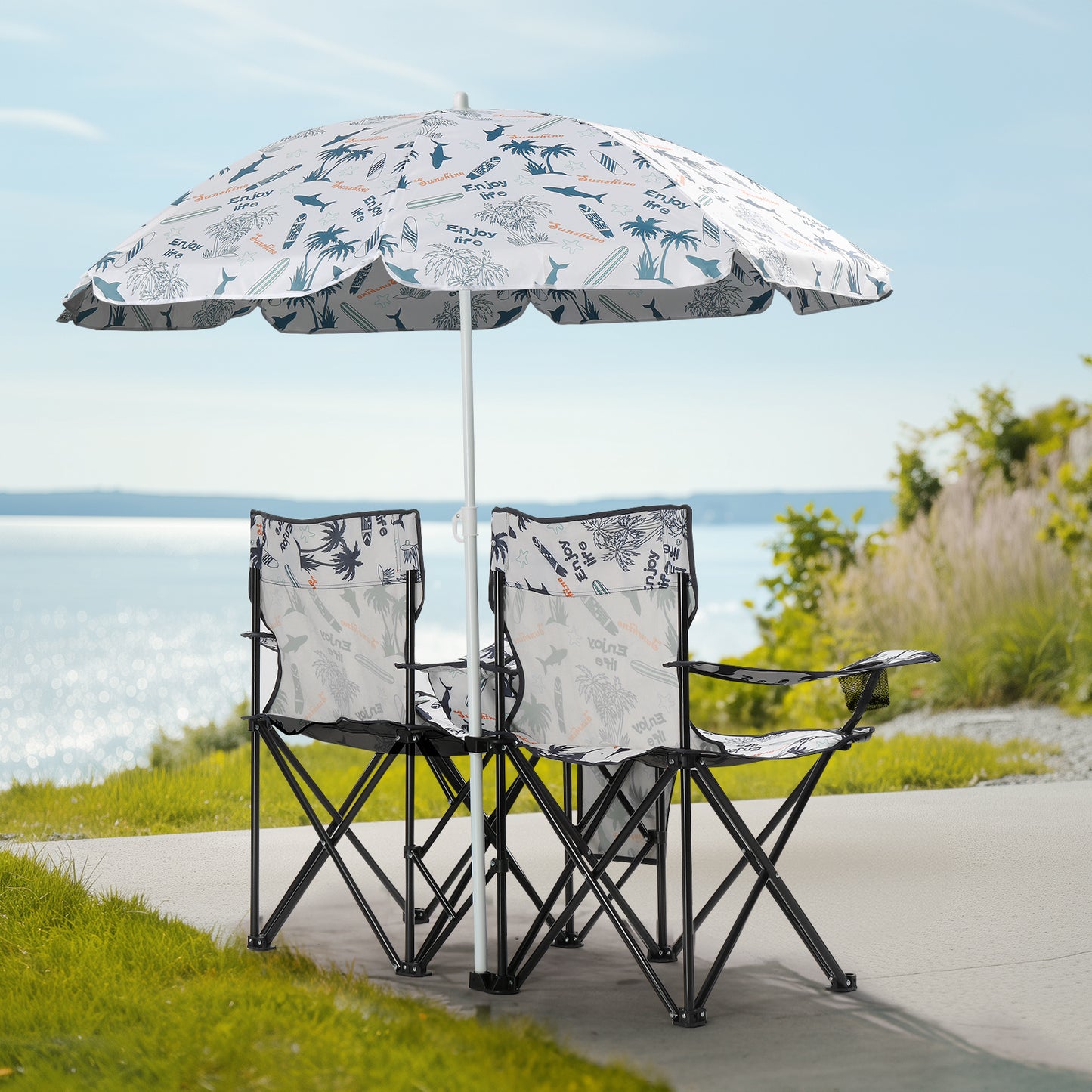 Coconut Tree Pattern Fishing Chair With Parasol