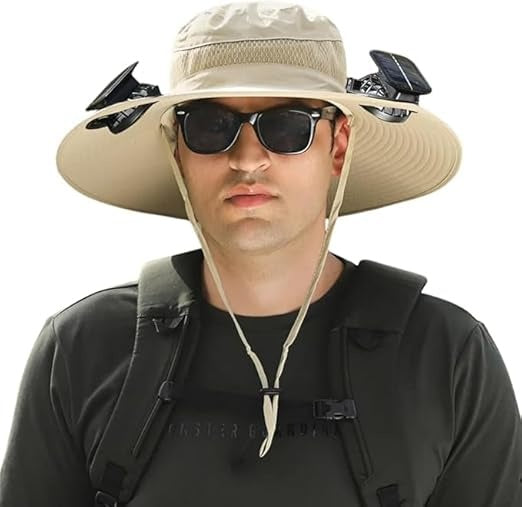 Unisex Wide Brim Solar Fan Outdoor Fishing Hat-Solar & USB Charging