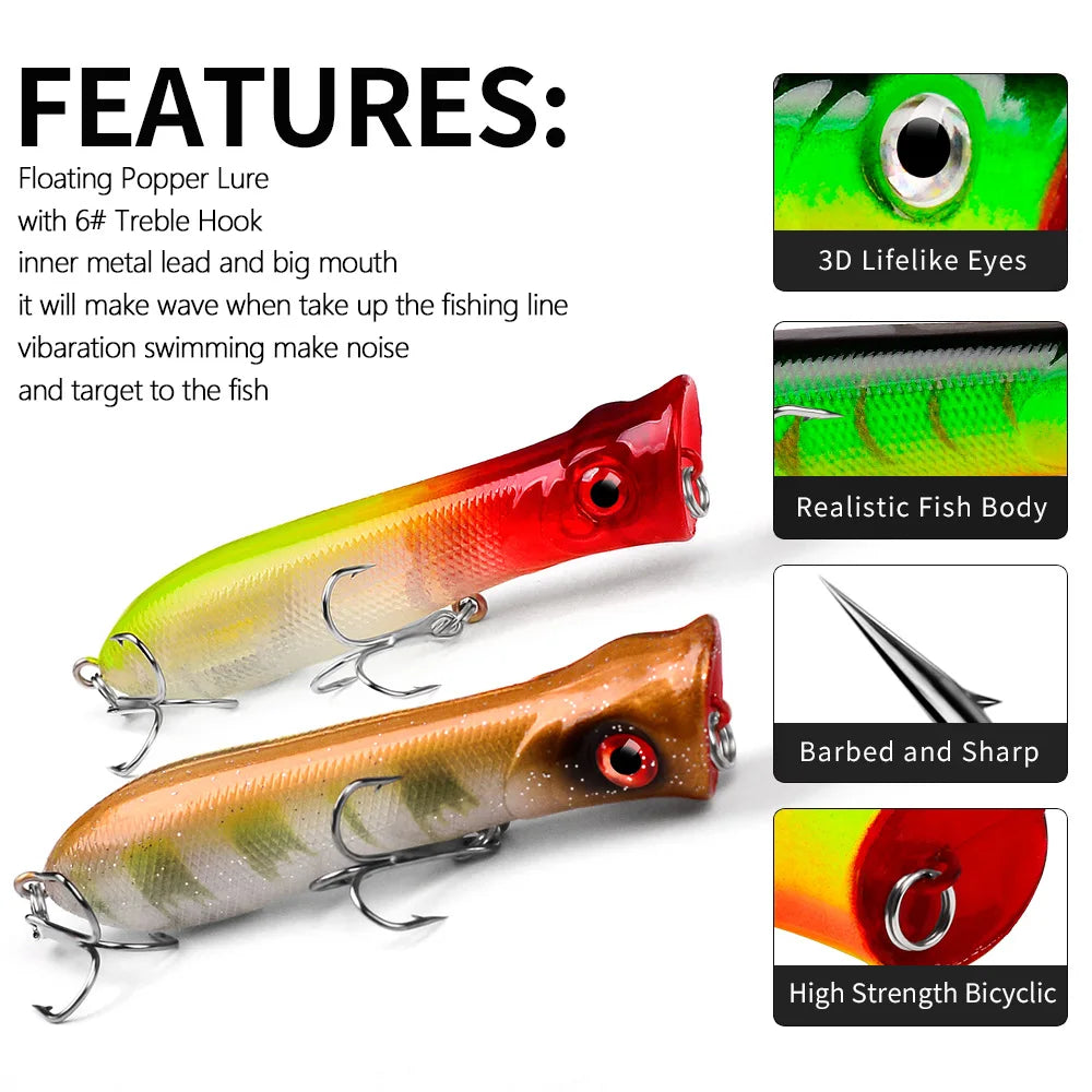 Topwater Popper Saltwater Fishing 8cm-12g 6# Floating Bait Hard Bait Artificial Wobblers Plastic Fishing Tackle for Striper Pike