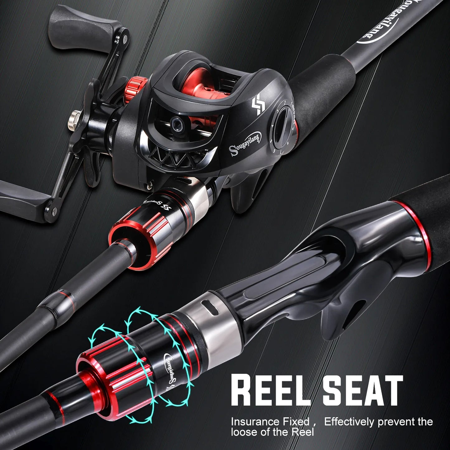 Sougaliyang Black/Red Bait-Cast Rod Combo