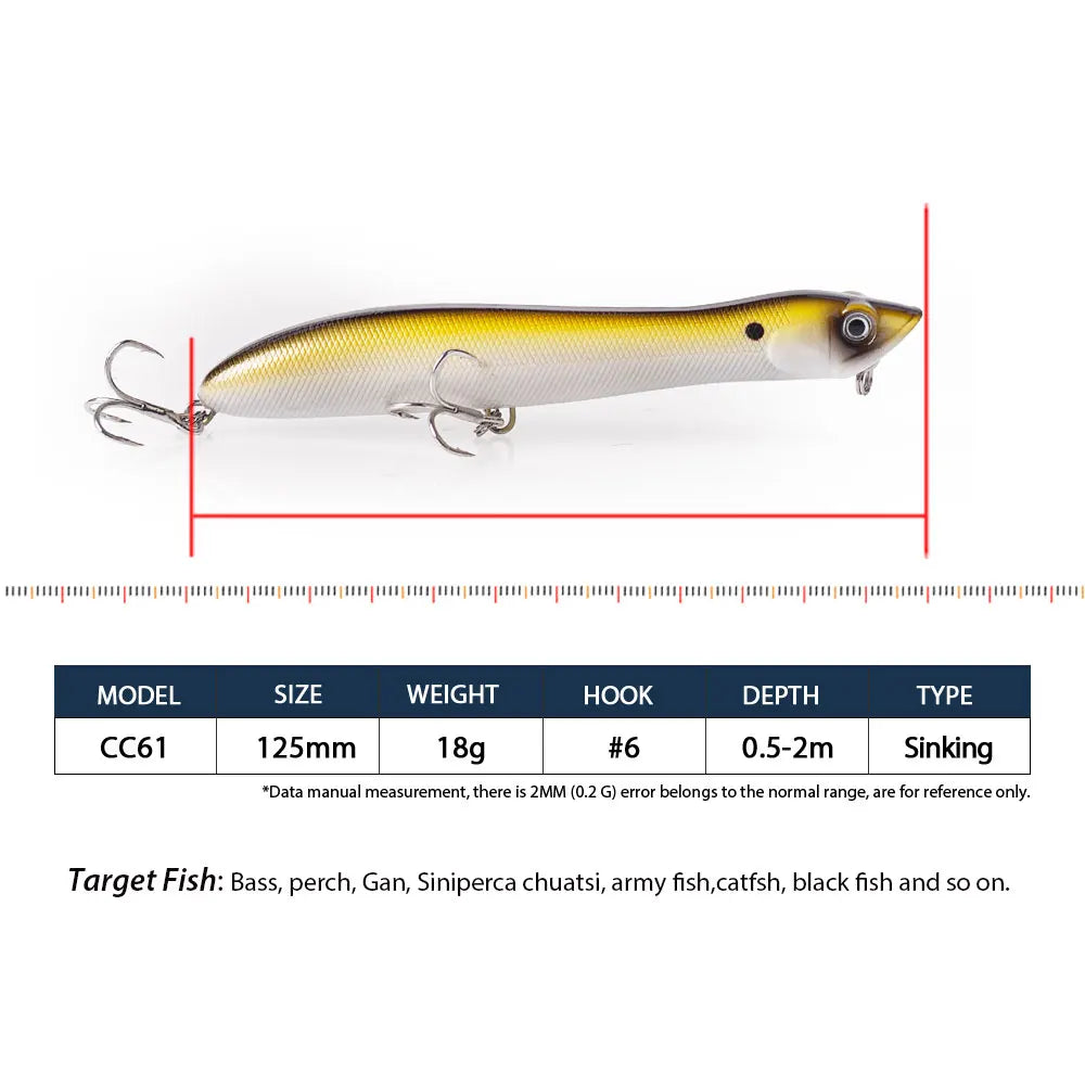 120mm/18g Topwater Pencil Popper Floating Fishing Lure