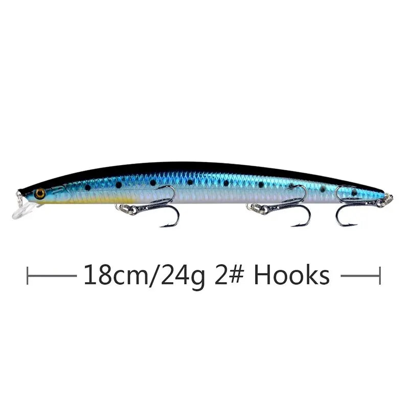 Minnow Fishing Lure Laser Hard Artificial Bait 18cm 24g 3D Eyes Sharp Hooks Sea Fishing Bait Colorful Crankbait Wobblers
