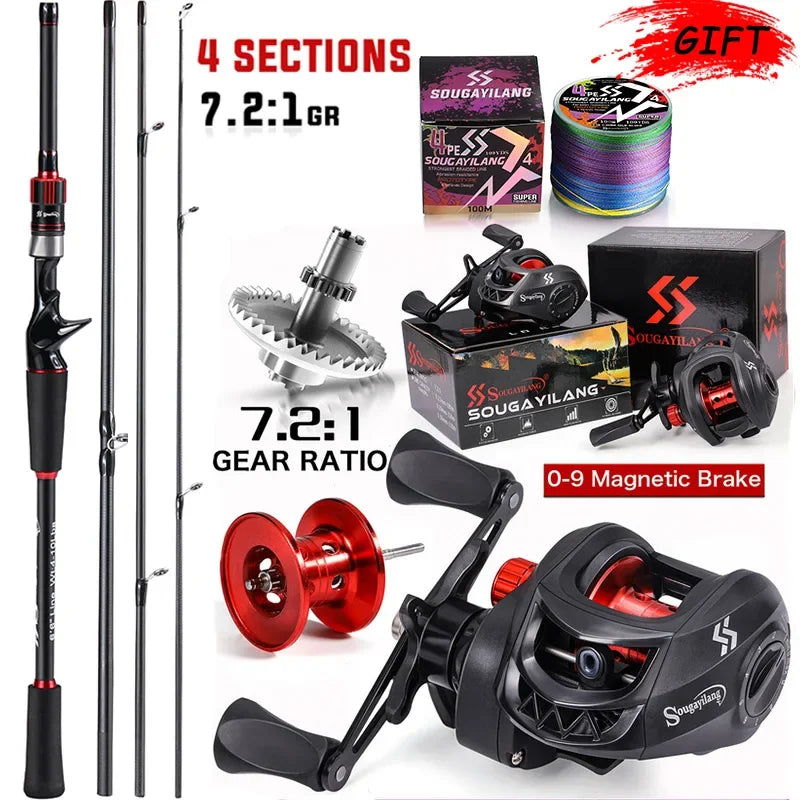 Sougaliyang Black/Red Bait-Cast Rod Combo