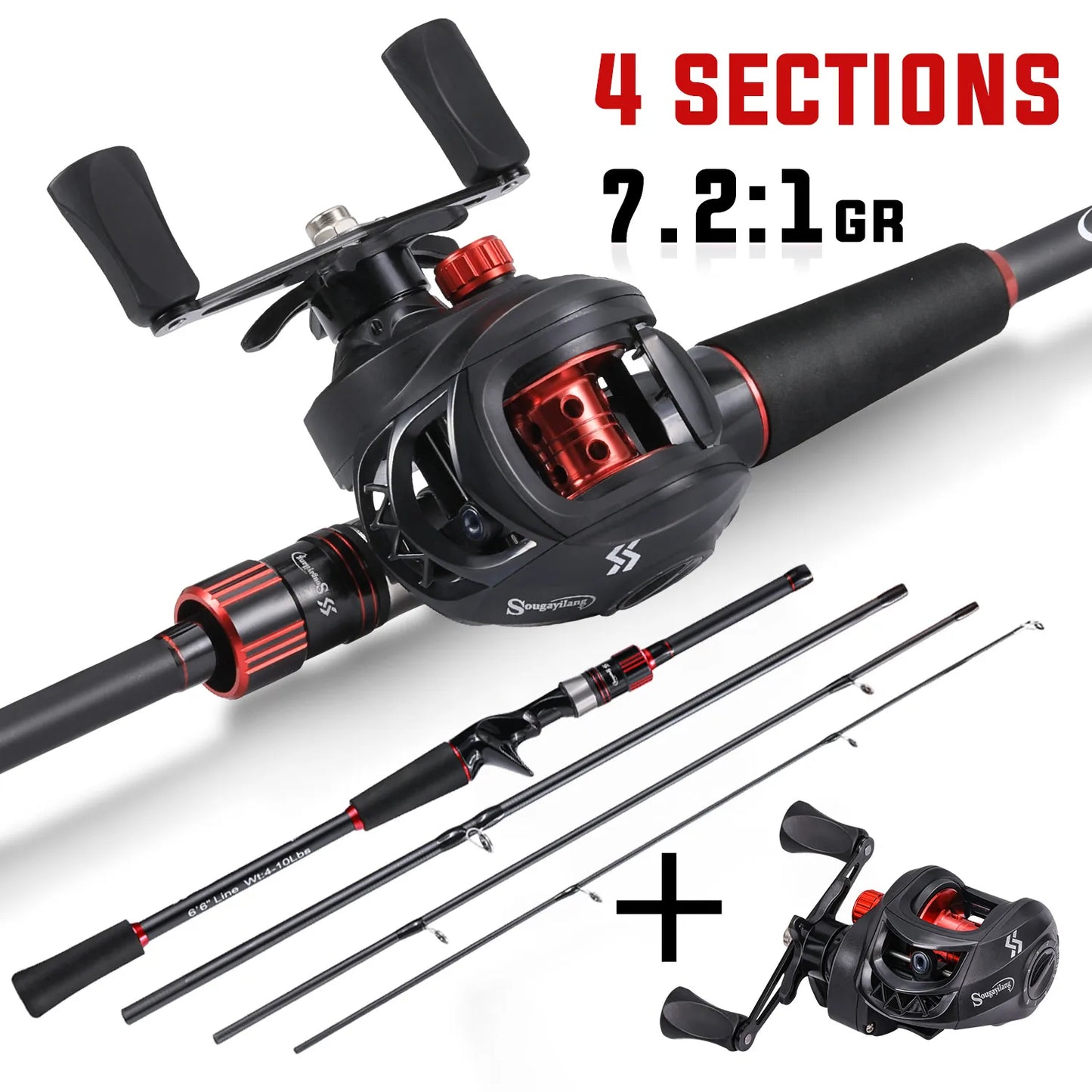 Sougaliyang Black/Red Bait-Cast Rod Combo