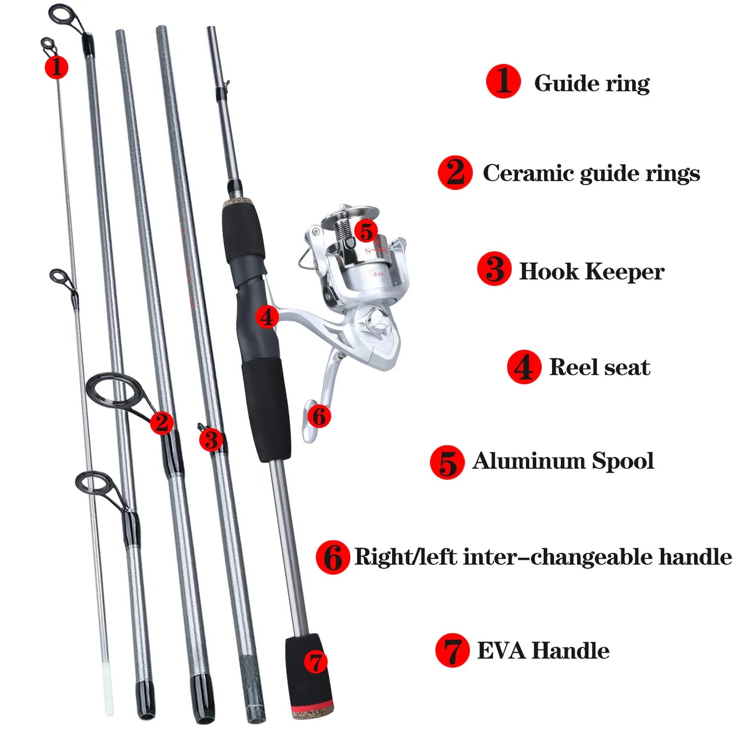 Sougayilang 5-section Spinning Combo - Yellow 6’ 7’ 8’
