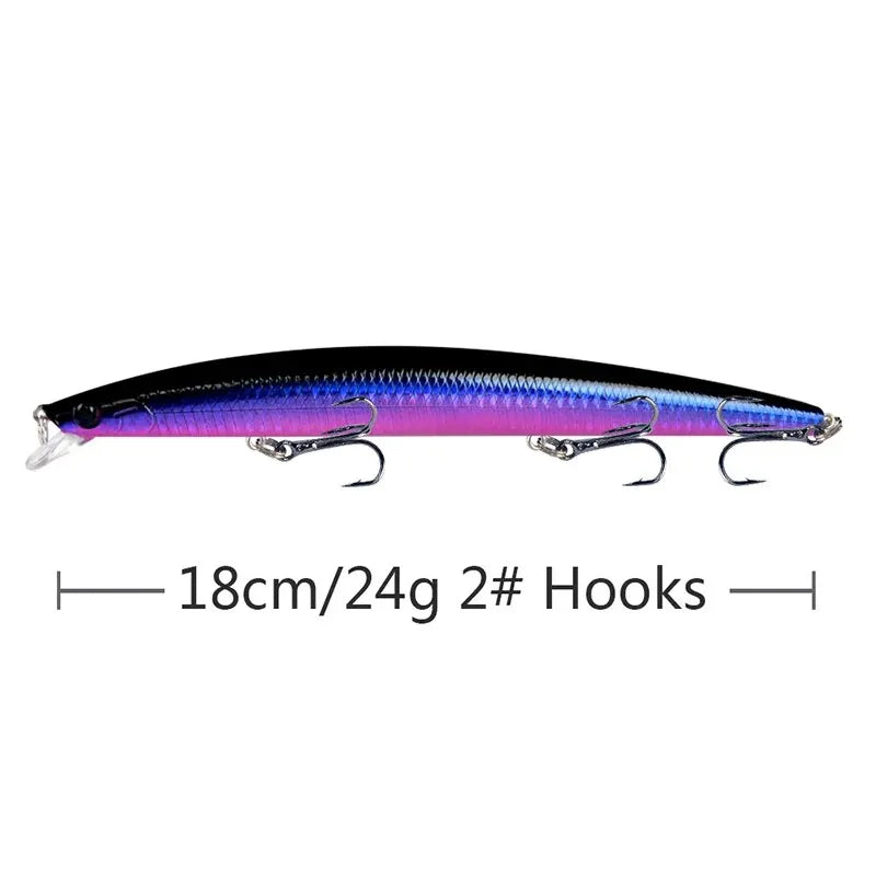 Minnow Fishing Lure Laser Hard Artificial Bait 18cm 24g 3D Eyes Sharp Hooks Sea Fishing Bait Colorful Crankbait Wobblers