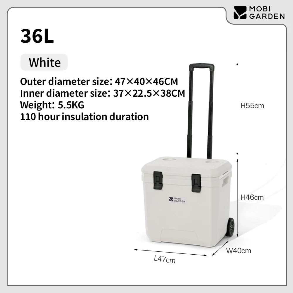 Mobi Garden Portable Wheeled Cooler  Insulated Ice Box for Car Picnics Outdoor Camping   Fresh Food Storage