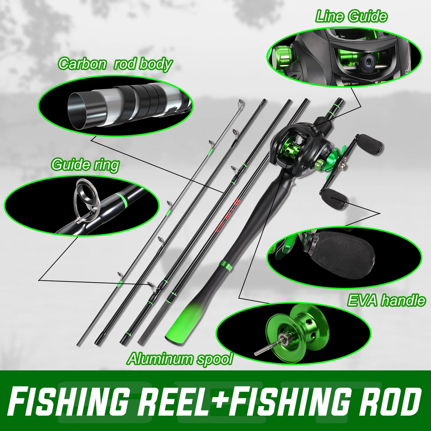 Sougaliyang Bait-Cast Combo - Lime Green 6’ 7’ 8’