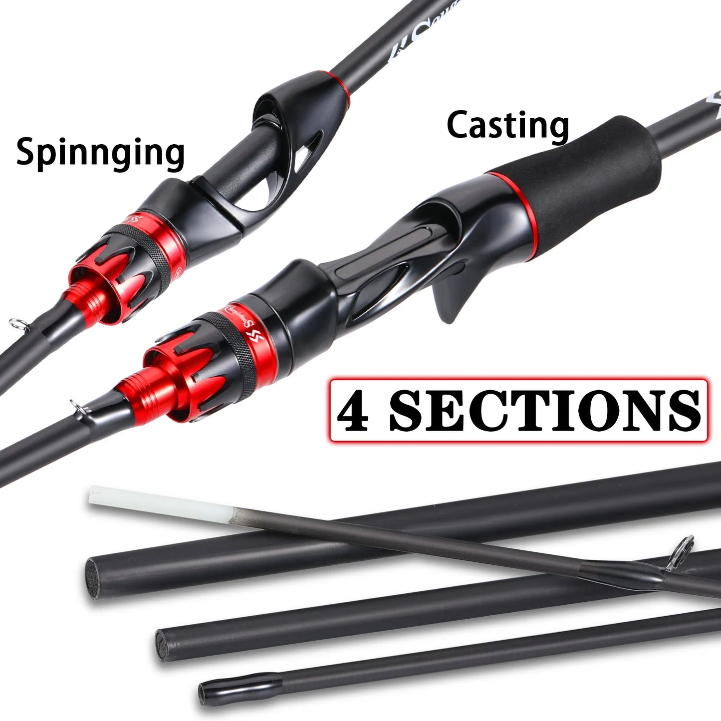 Sougayilang Casting/Spinning Rod - Black/Red