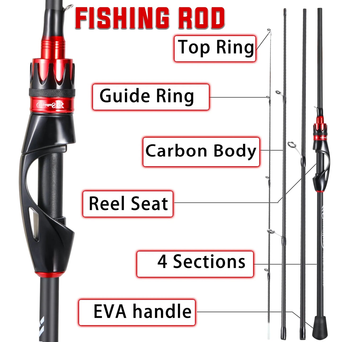 Sougayilang Casting/Spinning Rod - Black/Red