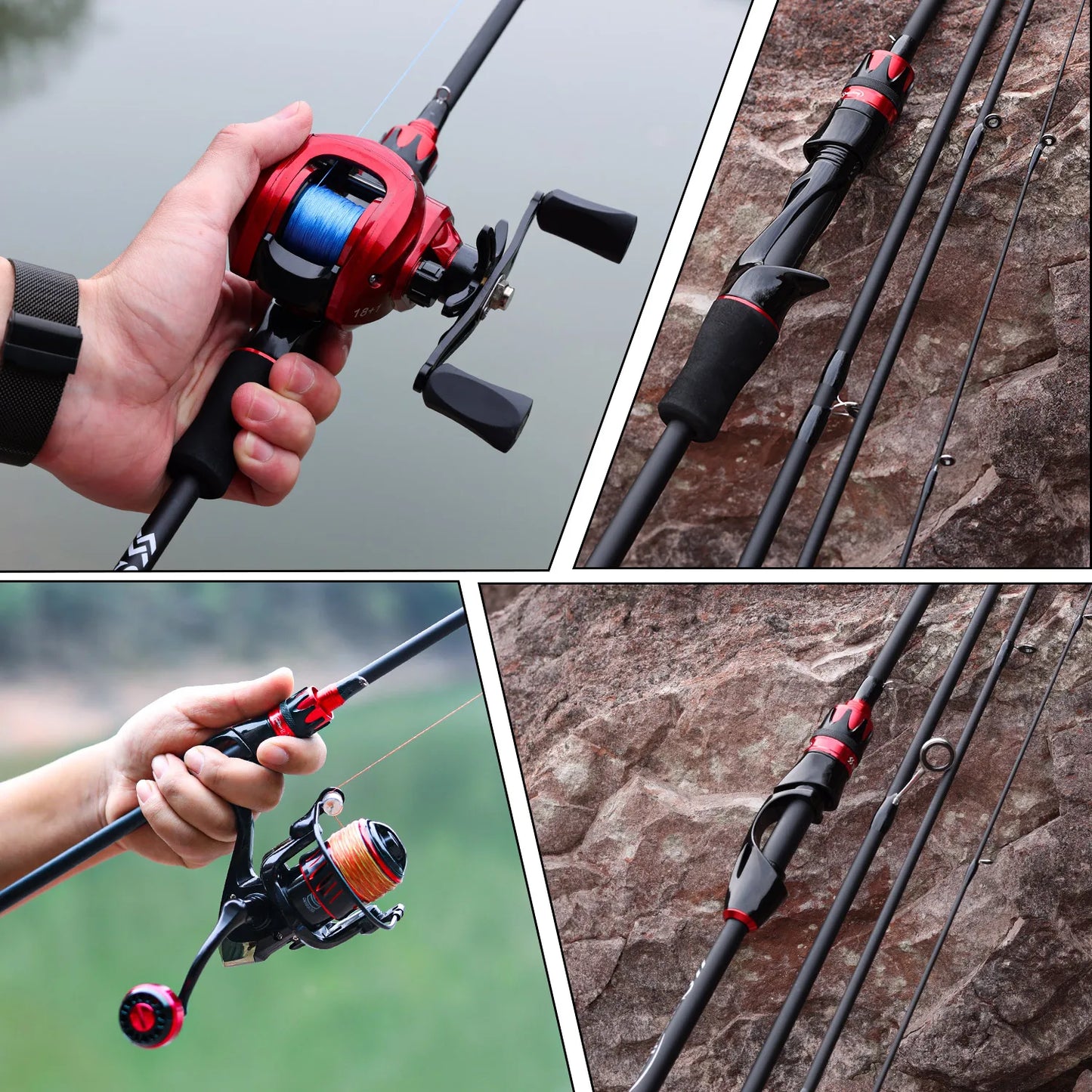 Sougayilang Casting/Spinning Rod - Black/Red