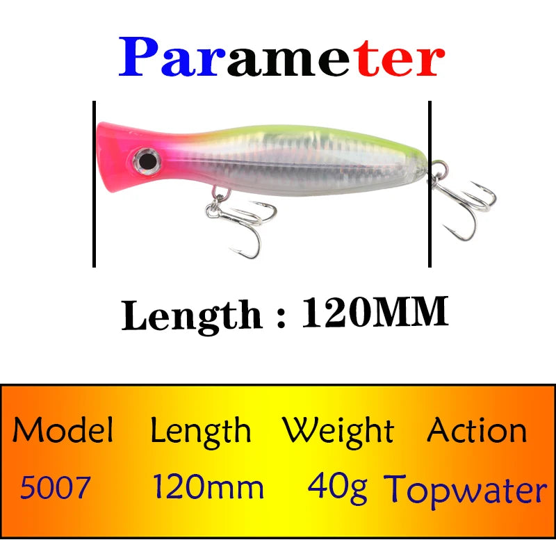 120mm 40g Testar Fishing Lure Long Casting Floating Popper Bait Artificial Wobblers Topwater Hard Bait for Bass Pike Pesca