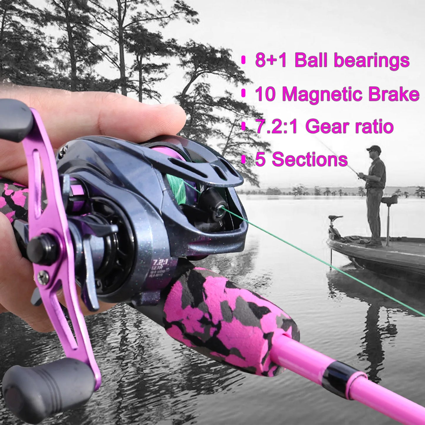 Sougayilang Freshwater Bass Fishing Rod - Hot Pink