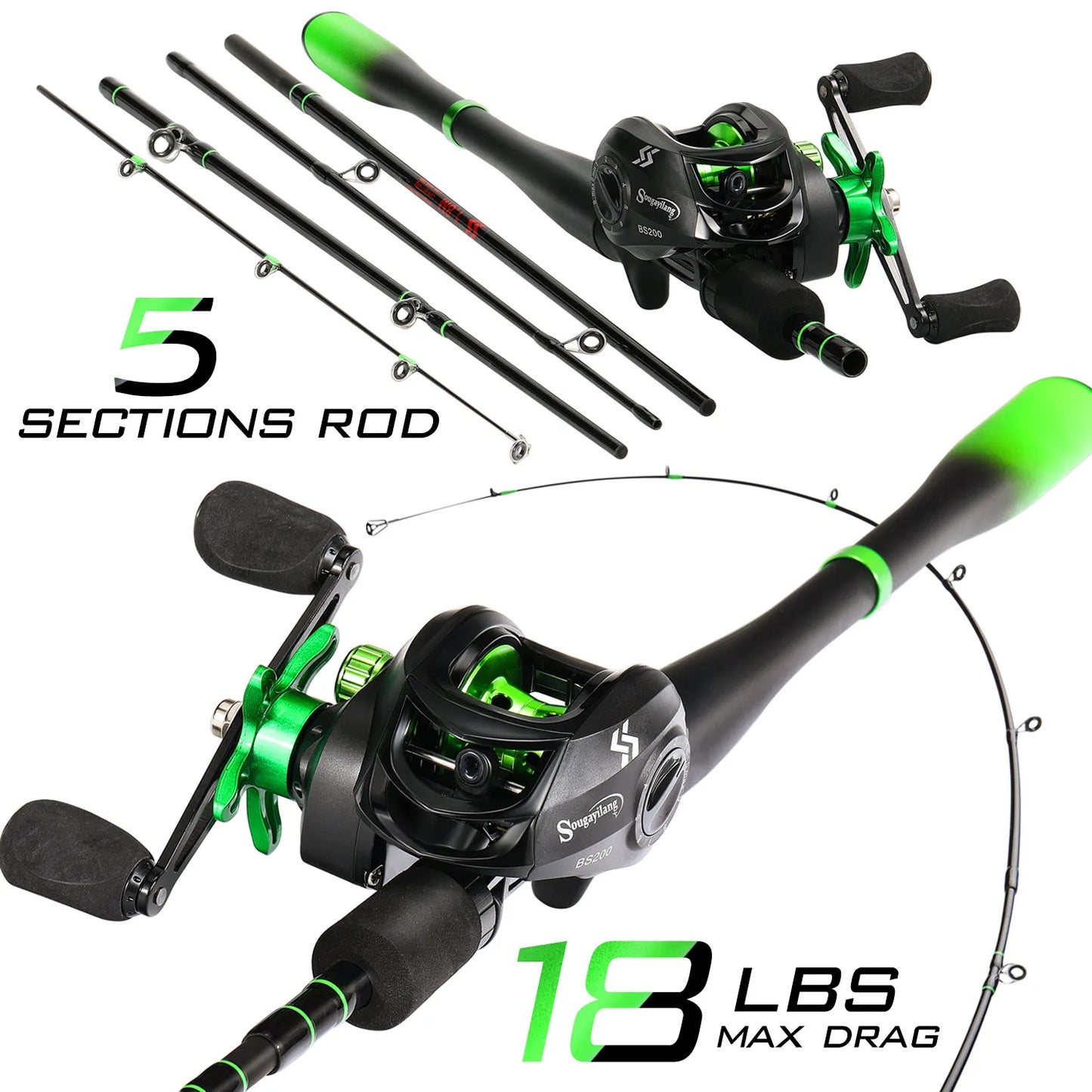 Sougaliyang Bait-Cast Combo - Lime Green 6’ 7’ 8’