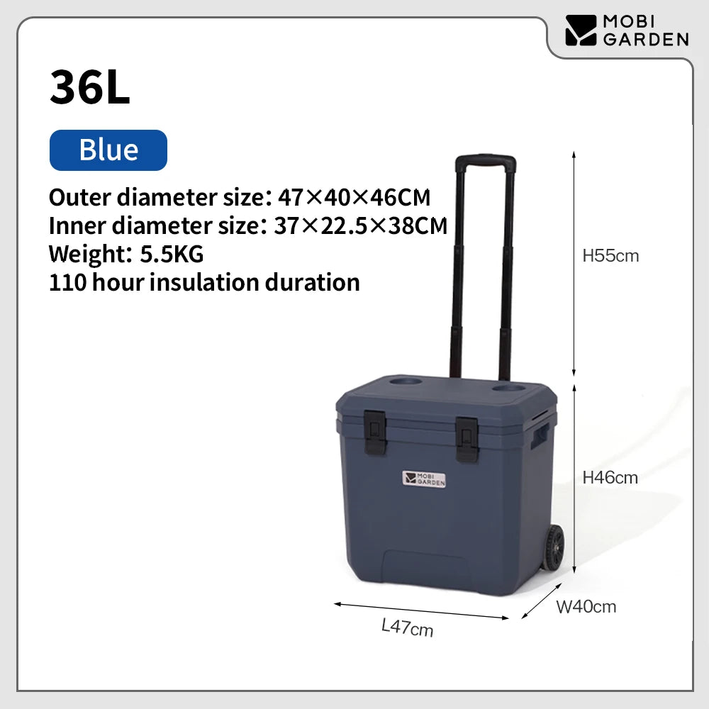 Mobi Garden Portable Wheeled Cooler  Insulated Ice Box for Car Picnics Outdoor Camping   Fresh Food Storage