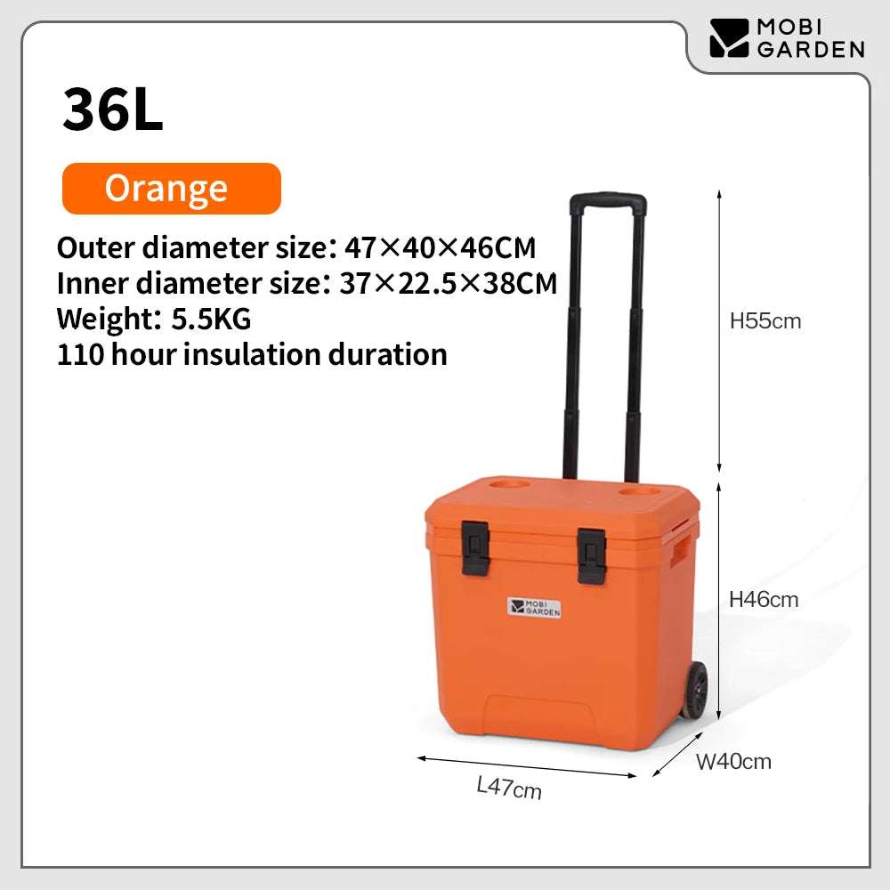 Mobi Garden Portable Wheeled Cooler  Insulated Ice Box for Car Picnics Outdoor Camping   Fresh Food Storage