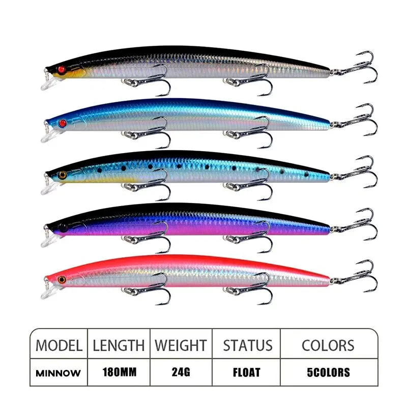 Minnow Fishing Lure Laser Hard Artificial Bait 18cm 24g 3D Eyes Sharp Hooks Sea Fishing Bait Colorful Crankbait Wobblers