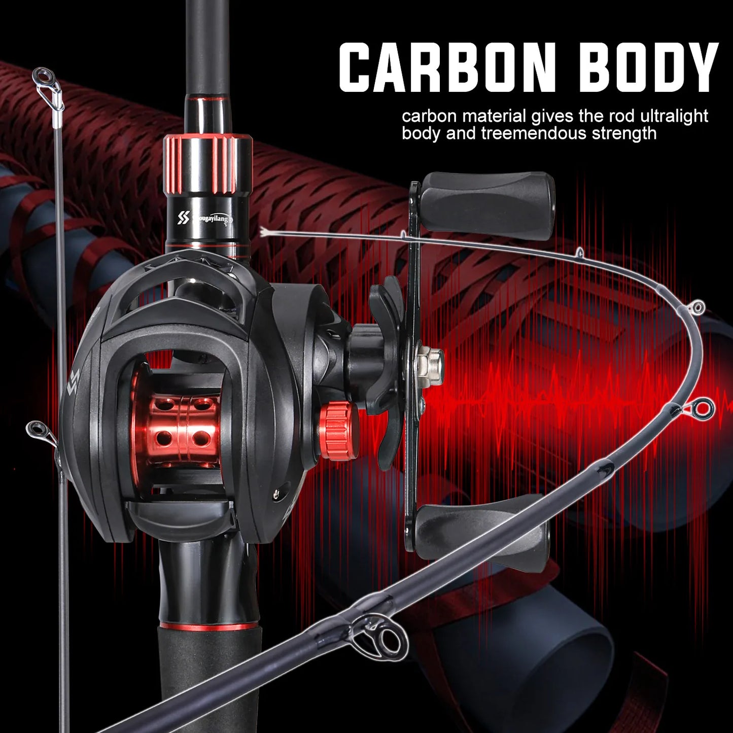 Sougaliyang Black/Red Bait-Cast Rod Combo