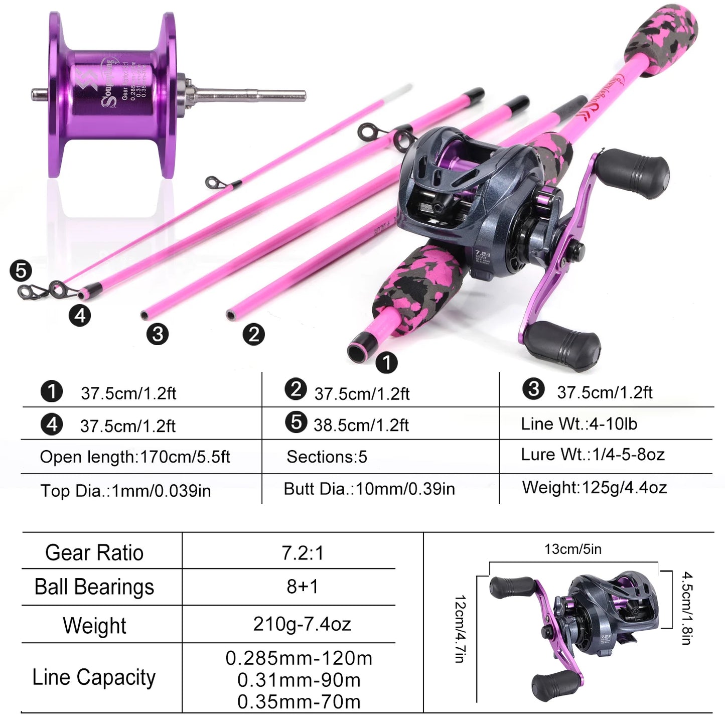 Sougayilang Freshwater Bass Fishing Rod - Hot Pink