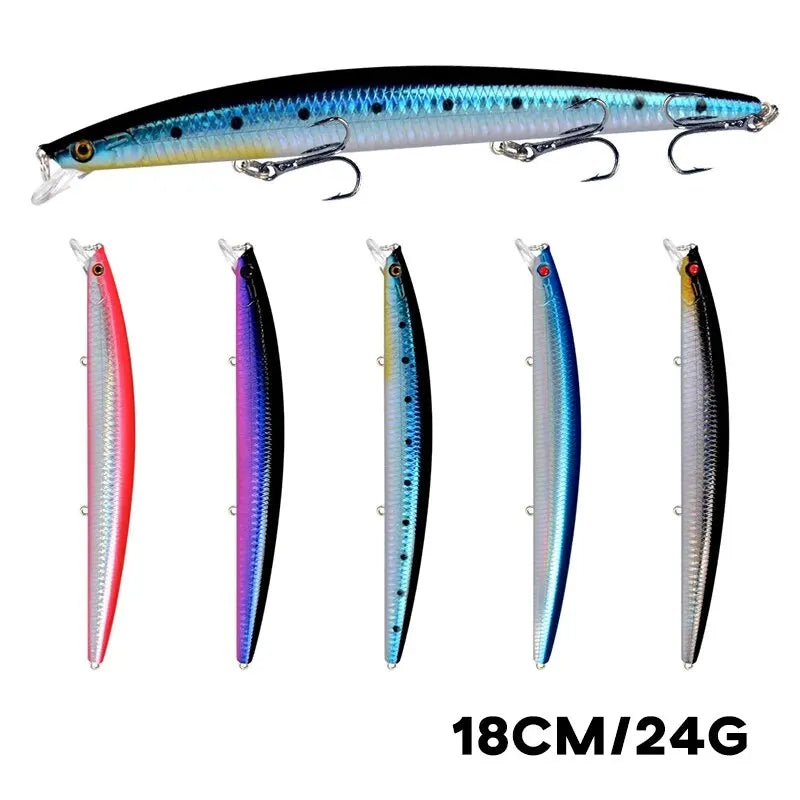 Minnow Fishing Lure Laser Hard Artificial Bait 18cm 24g 3D Eyes Sharp Hooks Sea Fishing Bait Colorful Crankbait Wobblers