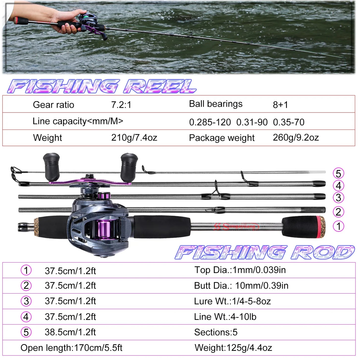 Sougayilang Freshwater Bass Fishing Rod - Hot Pink