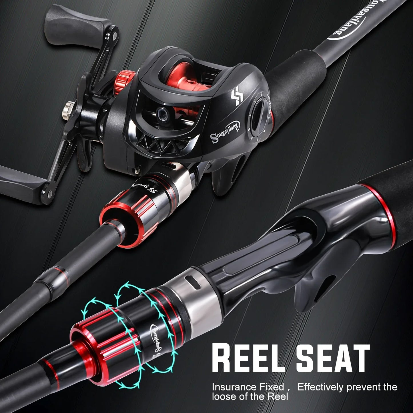 Sougaliyang Black/Red Bait-Cast Rod Combo