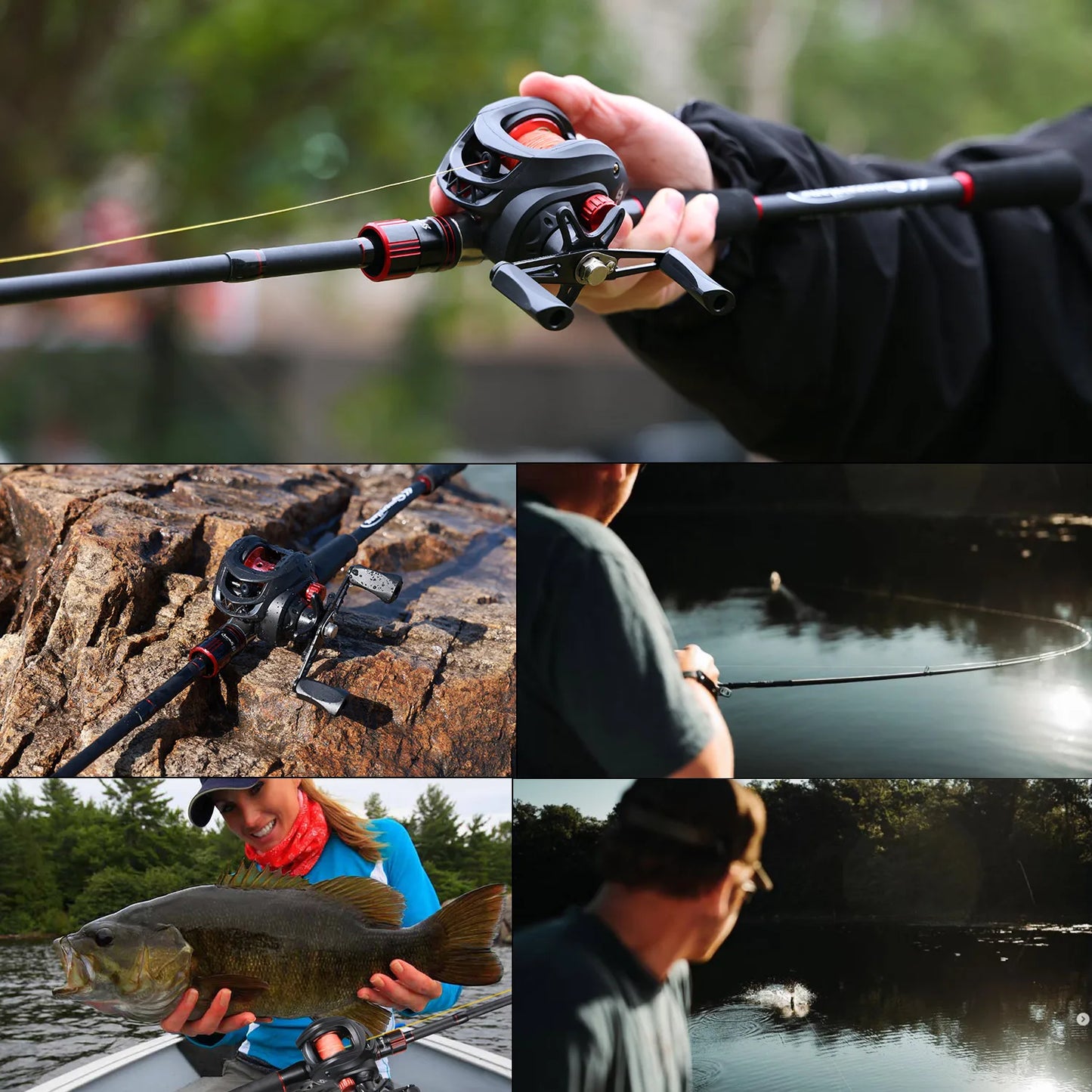 Sougaliyang Black/Red Bait-Cast Rod Combo