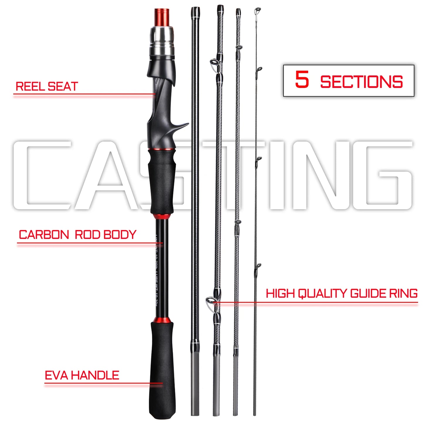 Sougaliyang Spinning/Casting Carbon Fiber 5-section Rod