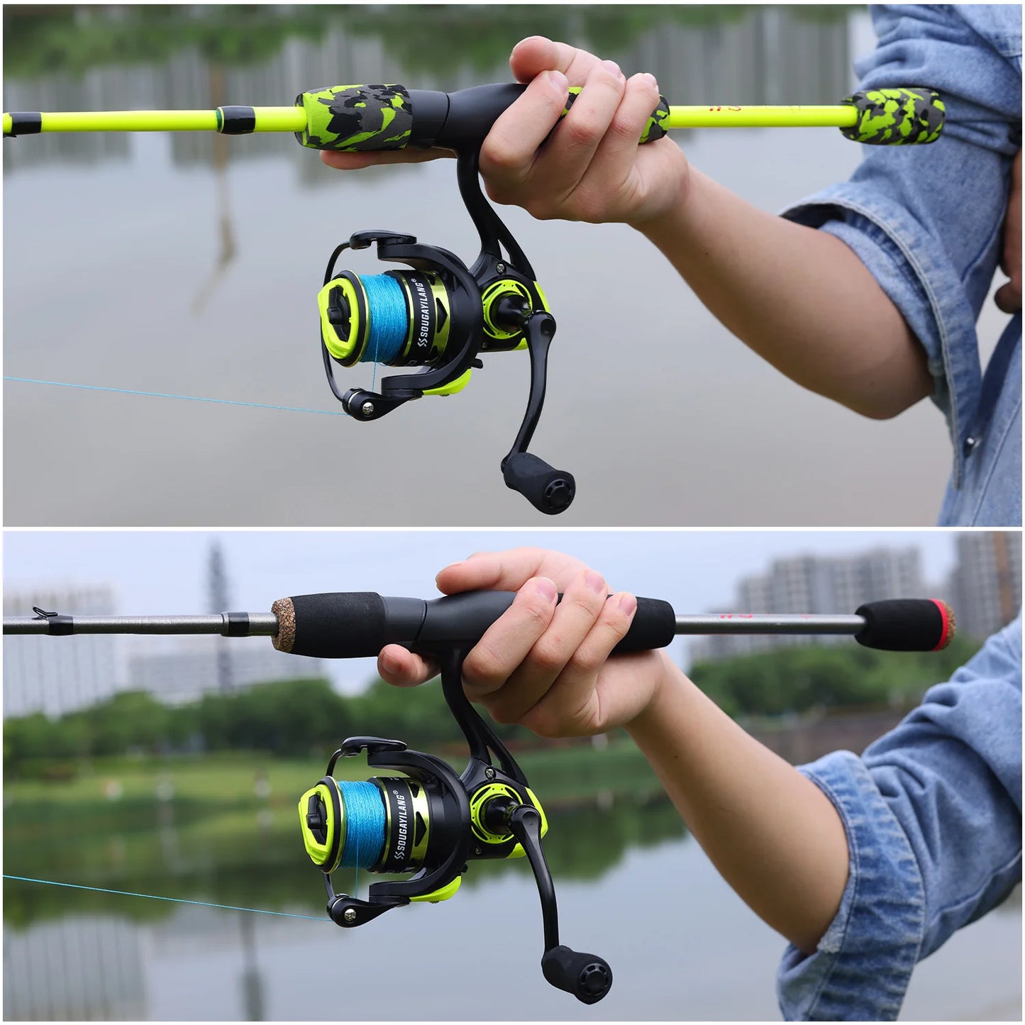Sougayilang 5-section Spinning Combo - Yellow 6’ 7’ 8’