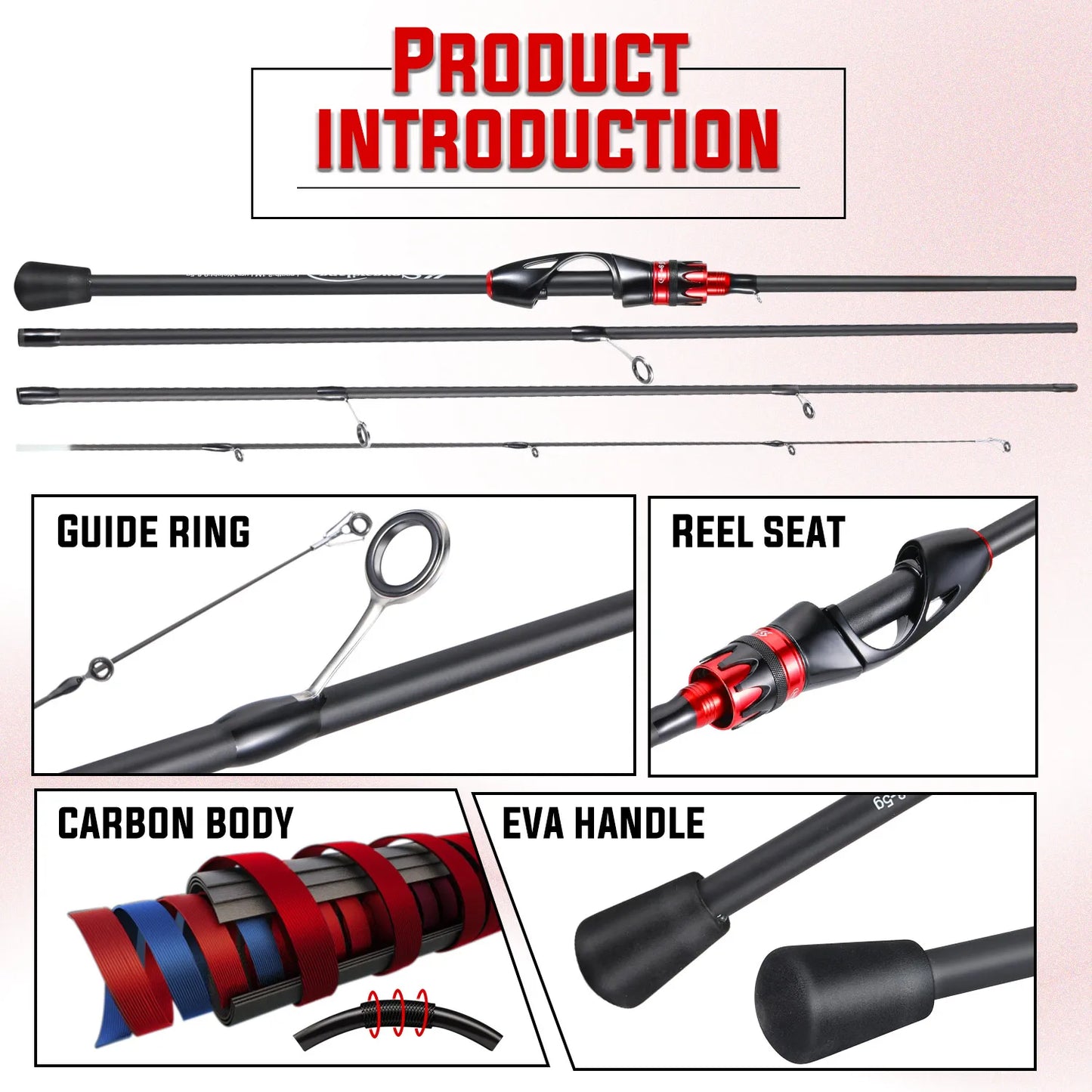 Sougayilang Casting/Spinning Rod - Black/Red