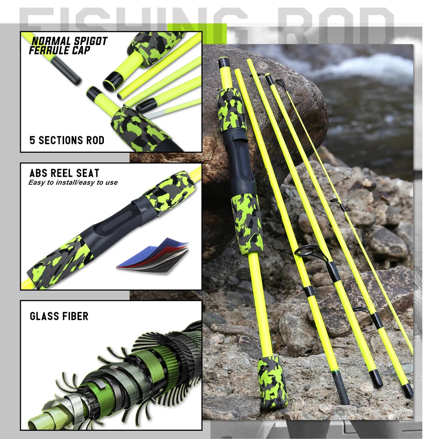 Sougayilang 5-section Spinning Combo - Yellow 6’ 7’ 8’