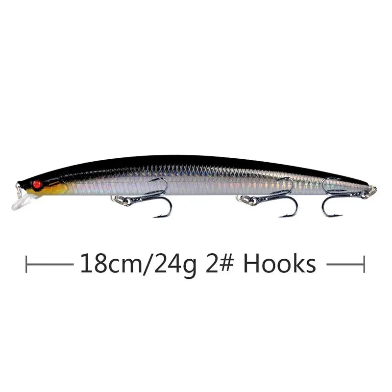 Minnow Fishing Lure Laser Hard Artificial Bait 18cm 24g 3D Eyes Sharp Hooks Sea Fishing Bait Colorful Crankbait Wobblers