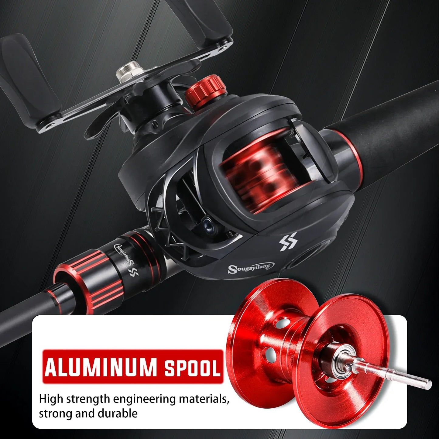 Sougaliyang Black/Red Bait-Cast Rod Combo